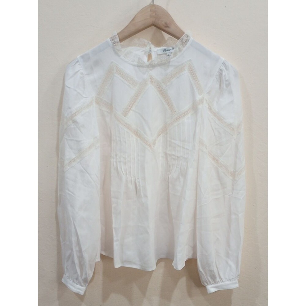 Madewell White Lace Trimmed Blouse, Size S - NWT!